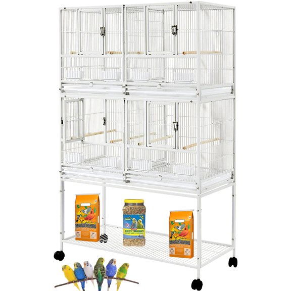 Double Stacker With Center Divider Breeder Breeding Bird Flight Rolling Cage With Side Breeding Nest Doors for Aviaries Canaries Cockatiels Lovebirds Finches Budgies Small Parrots