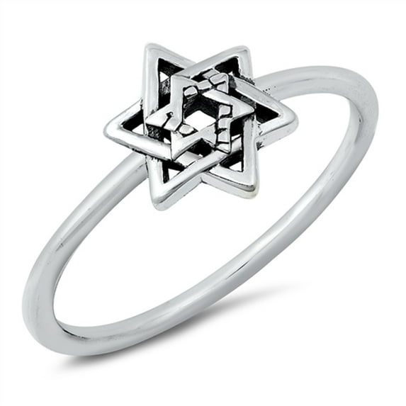 Double Star of David Faith Ring .925 Sterling Silver Band Jewelry Female Male Unisex Size 9