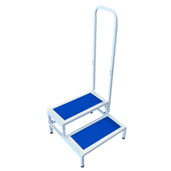Double Step Stool with Handrail Heavy Duty Non Slip Bath 2 Step Bedroom Blue NEW