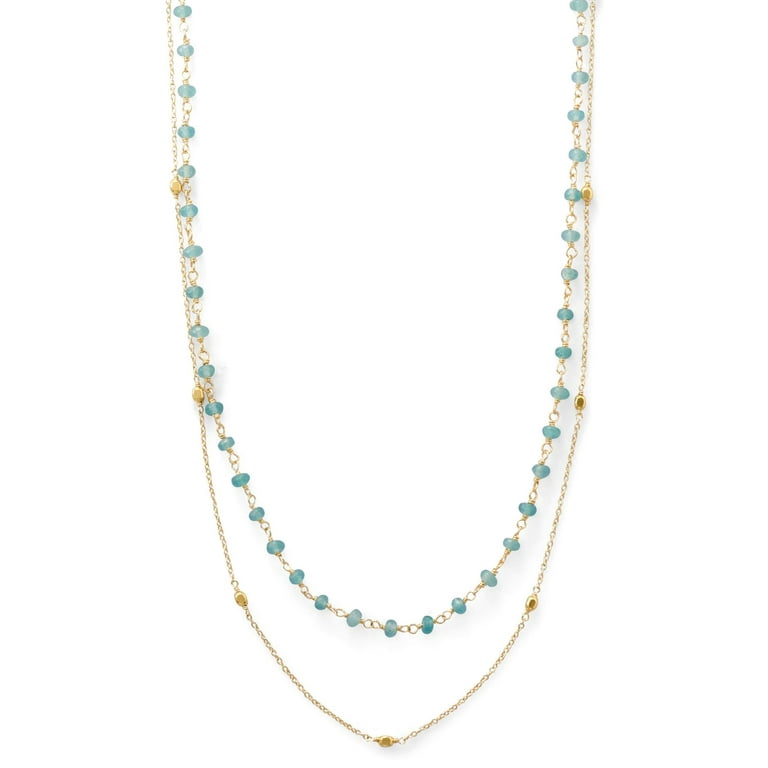 Double Strand Necklace with Apatite and Satellite Bead Stations Gold-plated Double Strand Necklace with Apatite and Satellite Bead Stations Gold-plated