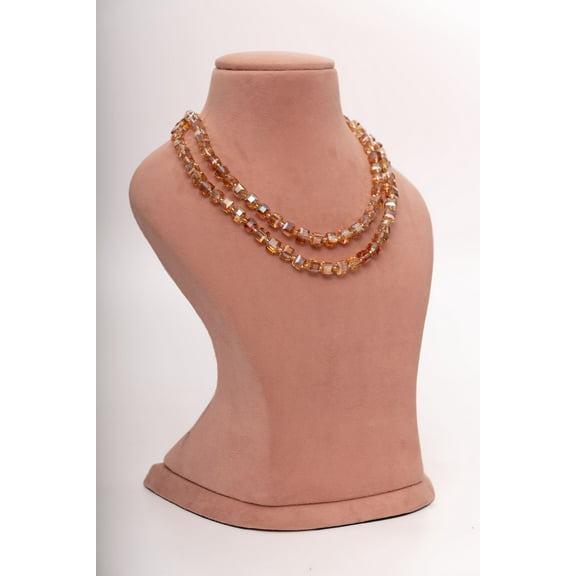 De-Lemon Double-Stranded Amber-Toned Cube Bead Necklace Set
