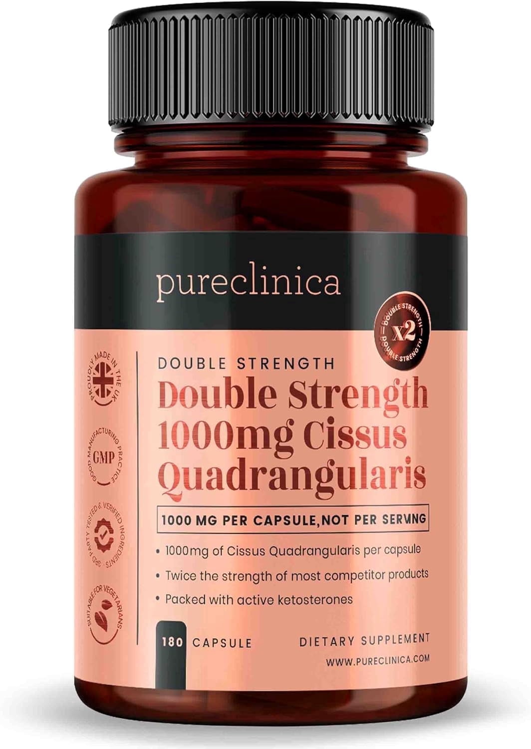 Pureclinica Double Strength Cissus Quadrangularis 1000mg x 180 Veggie Capsules