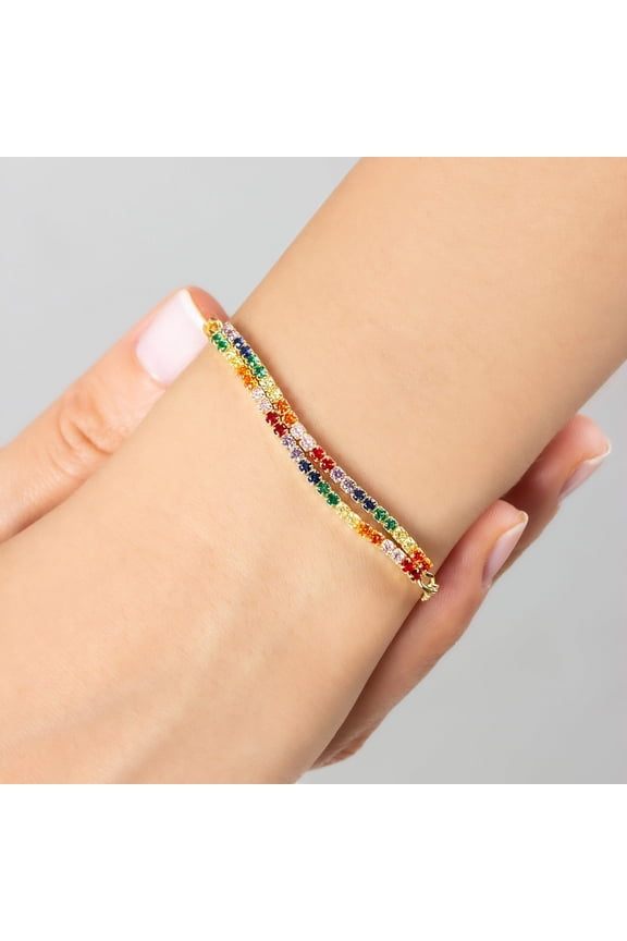 Double Strip Rainbow Tennis Bracelet