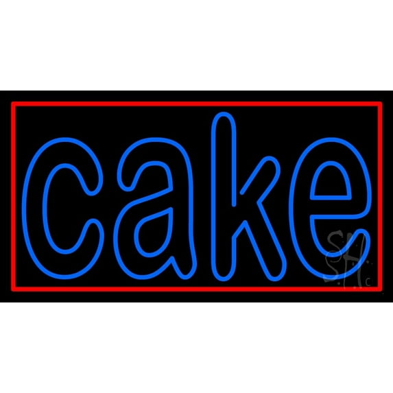Double Stroke Blue Cake With Border LED Neon Sign 13 x 24 - inches, Clear Edge Cut Acrylic Backing, with Dimmer - Bright and Premium built indoor LED Neon Sign for restaurant decor.