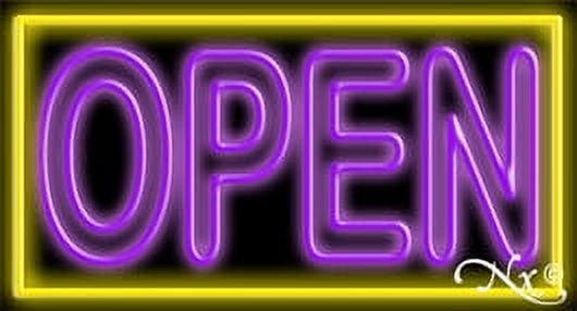 Double Stroke Purple Open With Yellow Border LED Neon Sign 20 x 37 ...