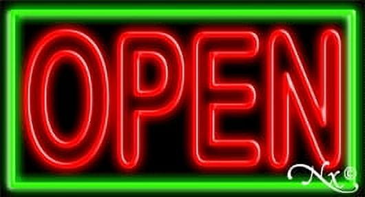 Double Stroke Red Open With Green Border LED Neon Sign 13 x 24 - inches ...