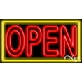 thumbnail image 1 of Double Stroke Red Open With Yellow Border LED Neon Sign 20 x 37 - inches, Clear Edge Cut Acrylic Backing, with Dimmer - Bright and Premium built indoor LED Neon Sign for storefront., 1 of 7
