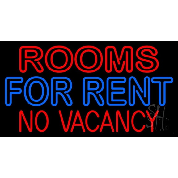 Double Stroke Rooms For Rent LED Neon Sign 13 x 24 - inches, Black Square Cut Acrylic Backing, with Dimmer - Bright and Premium built indoor LED Neon Sign for office, and stroefront