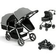 thumbnail image 1 of Double Stroller, Foldable Tandem for Infants & Toddlers, Reclining Seats, 5-Point Harness, Large Basket, Gray, 1 of 9