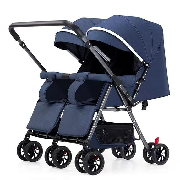 Double Stroller, Lightweight Twin Stroller with Reversible Push Handles, Extendable Canopies, Adjustable Backrest, Grey/Black/Blue/Green