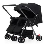 Double Stroller, Lightweight Twin Stroller with Reversible Push Handles, Extendable Canopies, Adjustable Backrest, Grey/Black/Blue/Green