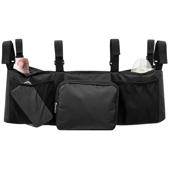 Double Stroller Organizer Bag Oxford Cloth Folding Pram Organizer Portable Baby Stroller Storage Bag with Reflective Strip for Holding Bottle Snack Toy