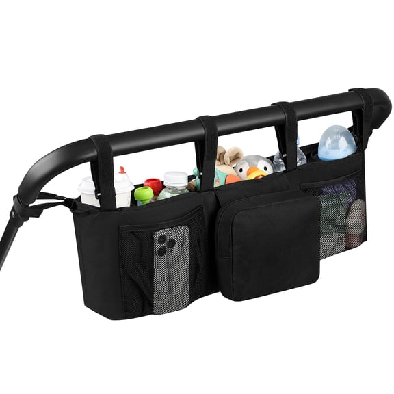 Double Stroller Organizer Double Baby Stroller Caddy Bag Organizer Accessories Bag, Parent Console Double Jogging Stroller Caddy with Cup Holder
