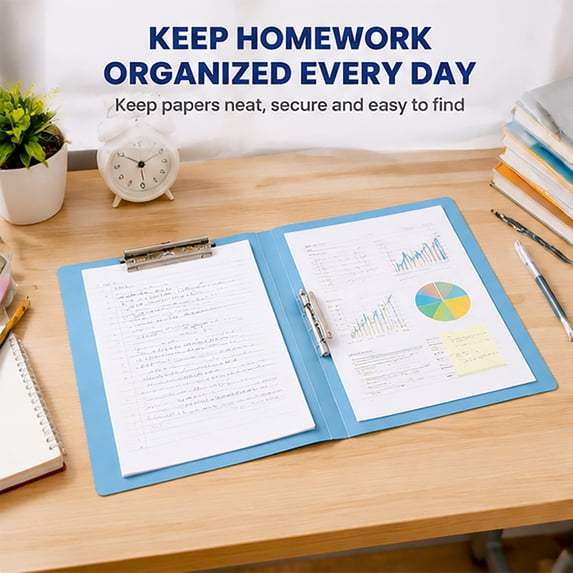 Double Strong Clips File Folder Report Cover, Punchless Binder, Office Project Folder, Commercial or School Documents File Folder, for Letter Size or A4 Size, 100 Sheet Capacity, LIGHT Blue 1PC