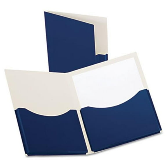 Double Stuff Gusseted 2-Pocket Laminated Paper Folder- 200-Sheet Capacity- Navy