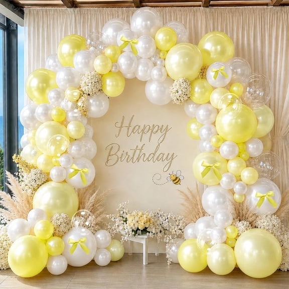 Double Stuffed Yellow White Pearl Balloon Garland VT04