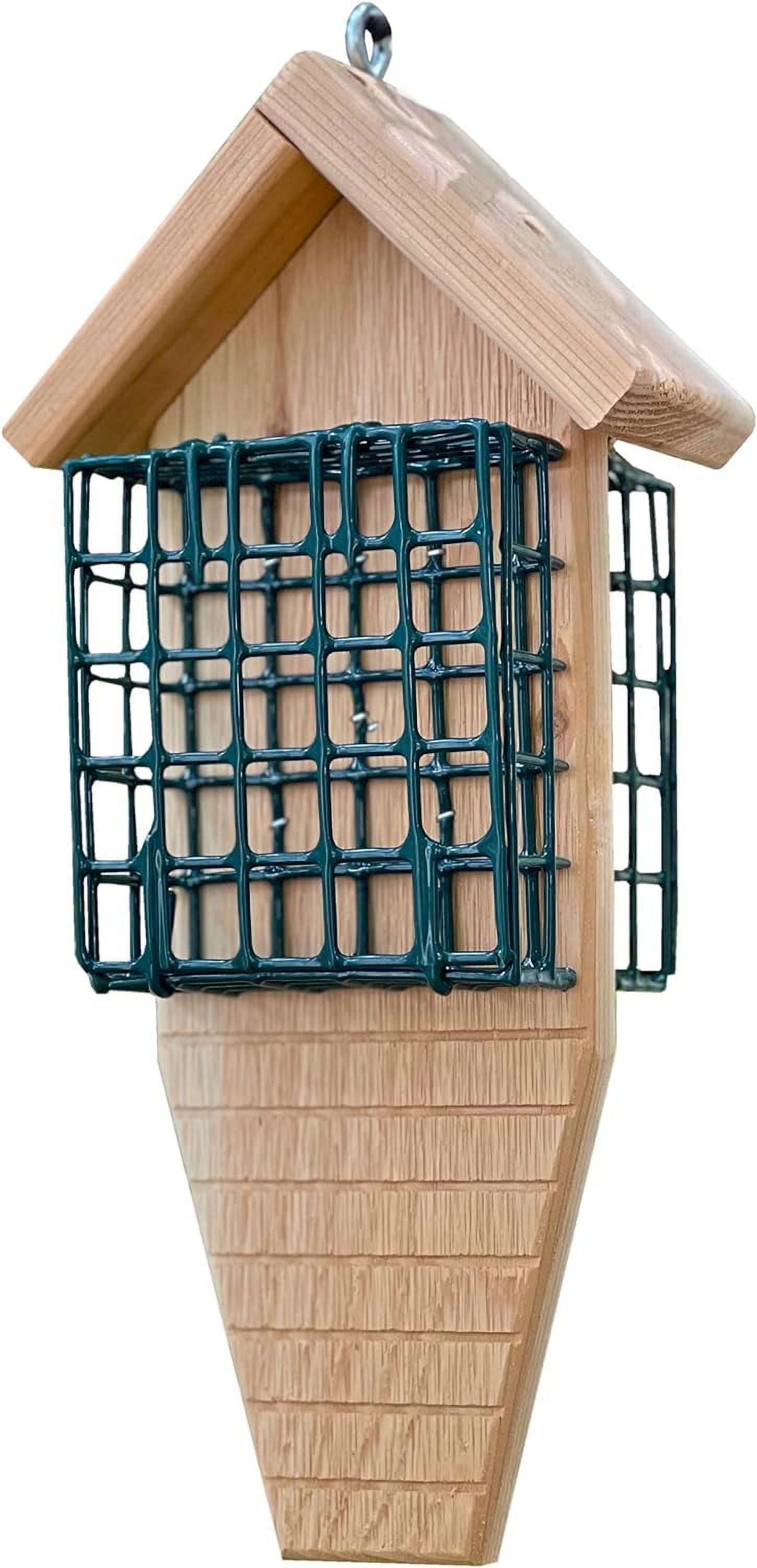 Double Suet Cage Cedar Wood Feeder with Grooved Tail Prop, Wooden
