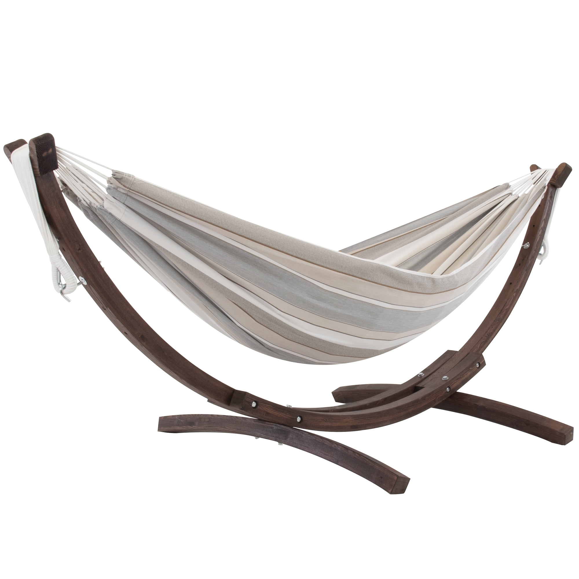 Double Sunbrella Hammock with Solid Pine Arc Stand in Dove Gray