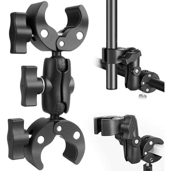 Double Super Clamp Mount Umbrella Clamp Motorcycle Camera Pole Mount Desk Holder Accessories for Chairs, Strollers, Boats & Kayaks Adjustable Mounting Bracket for Umbrella (Short Style)