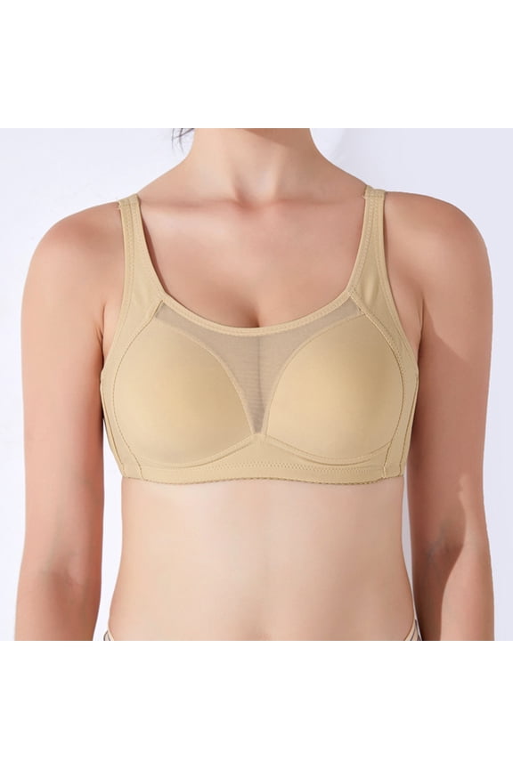 Double Support Wireless Lace Bra with Stay In Place Straps Full Coverage Wirefree Tagless Everyday Wear, M, Beige