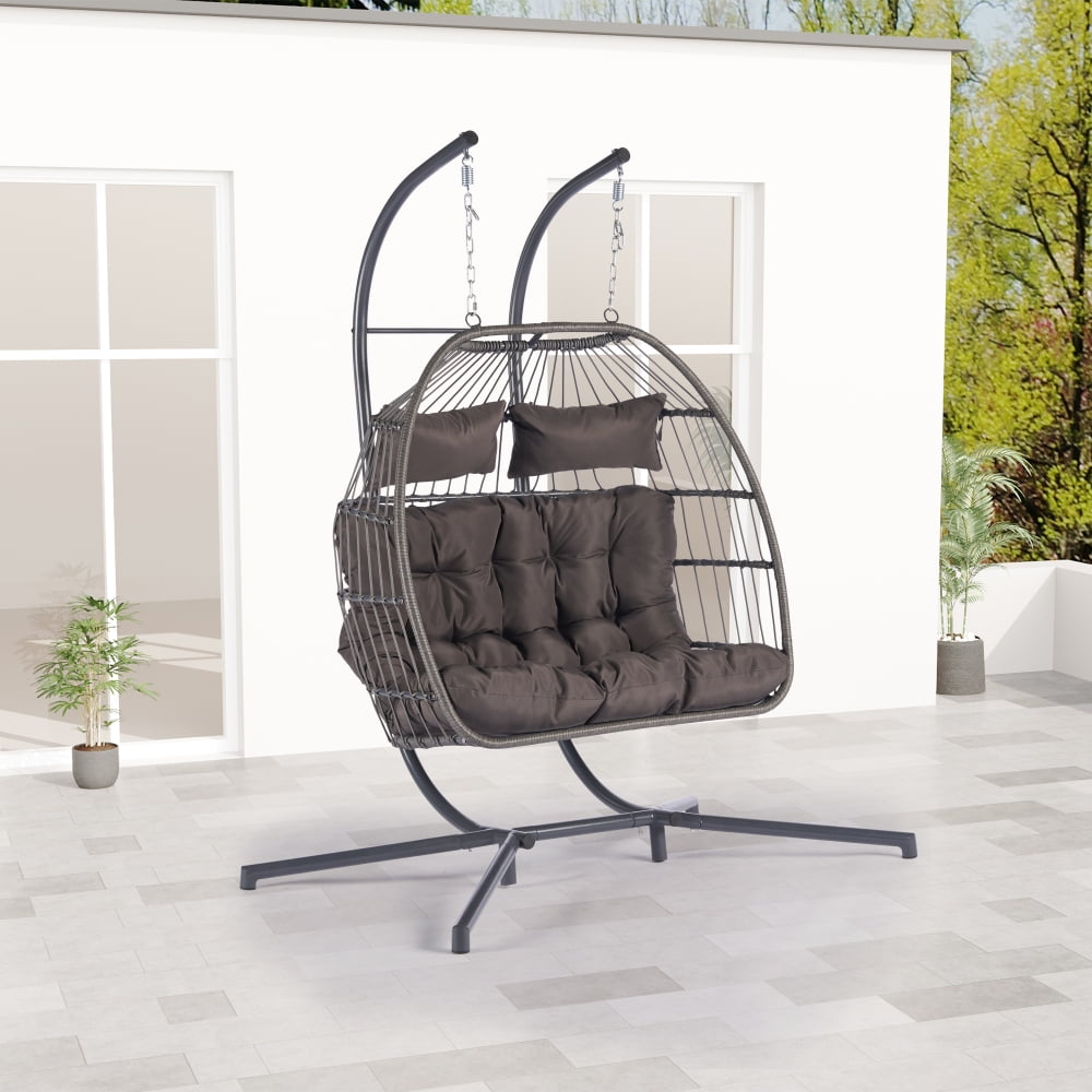 Double Swing Egg Chair with Stand, 2 Person Hanging Chair Foldable ...