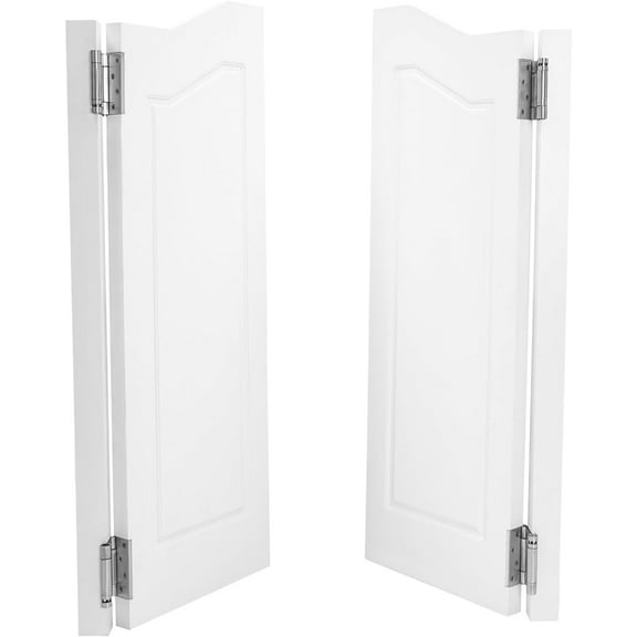 Double Swinging Door, White Wood Cafe Door Swing Saloon Doors with Metal Hinges, Bar Saloon Swinging Doors for Kitchen Stairs Bedroom Entrance (32 * 42 * 1.4in, Border Pattern)