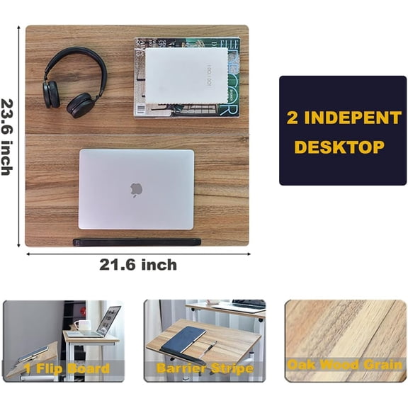 Double Table Adjustable Computer Desk, Mobile Standing Desk with Rolling Wheels for Home Office Workstation, Portable Laptop Stand Tall Table for Standing or Sitting, Adults or Children