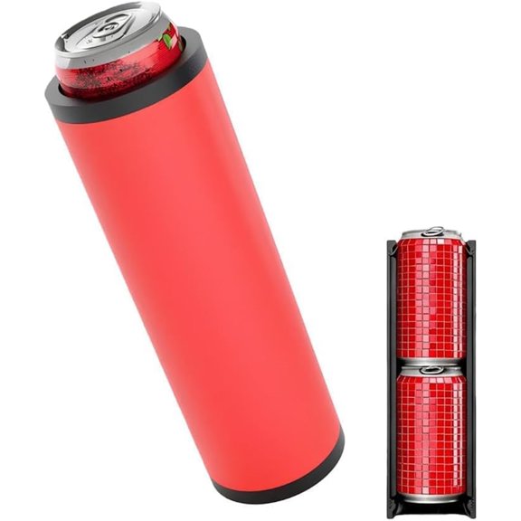 Double Tactical Reload Can Holder-Ultra Chill System, Insulated Dual Beer Cooler for 12oz Cans, Gravity-Fed Stacking Sleeve, Funny Outdoor Camping & Tailgating Gift for Men (Black),Red