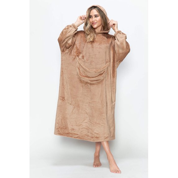 Double Take Full Size Pocketed Hooded Midi Lounge Dress