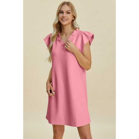 Double Take Full Size Ruffled V-Neck Cap Sleeve Dress
