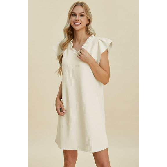 Double Take Full Size Ruffled V-Neck Cap Sleeve Dress