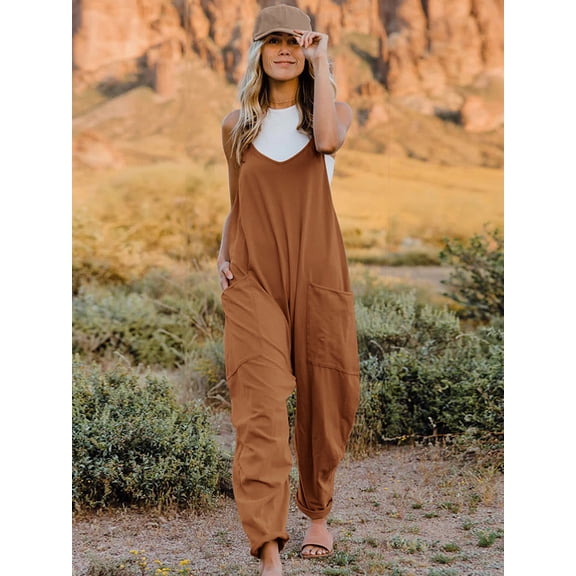 Double Take Full Size Sleeveless V-Neck Pocketed Jumpsuit