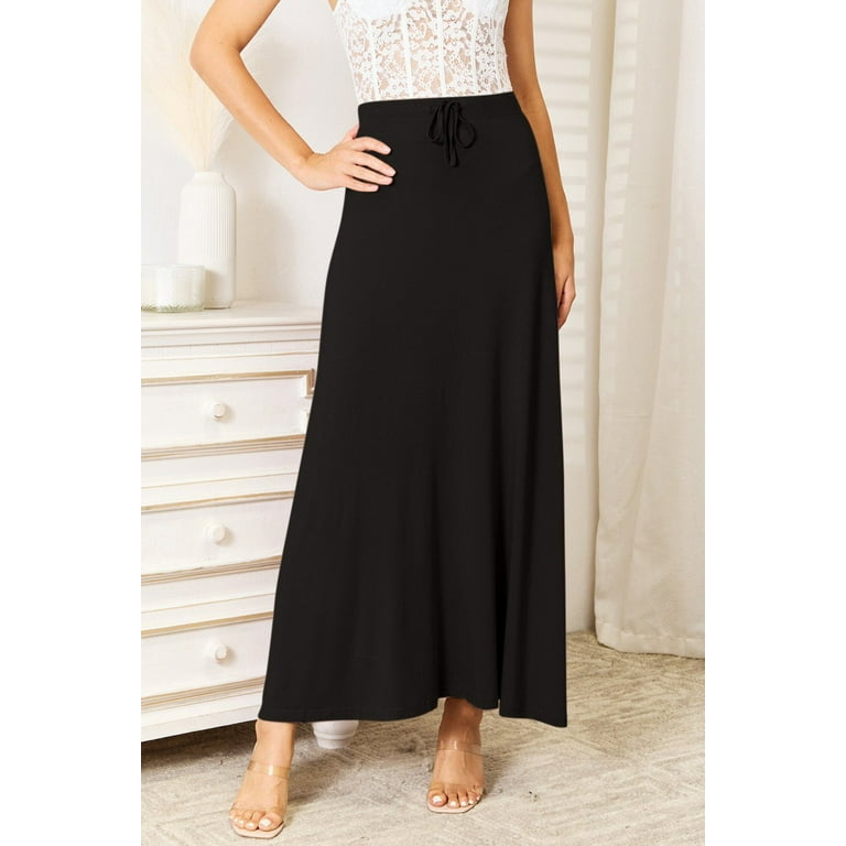 Double Take Full Size Soft Rayon Drawstring Waist Maxi Skirt Rayon Walmart