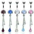 thumbnail image 1 of # Double Tear Drop CZ Dangle Belly Ring 14G (1.6MM) #23 (Pink), 1 of 1