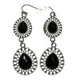 thumbnail image 1 of Double Tear Drop Dangle Earrings With Black Stone Accents Silver-Tone, 1 of 2