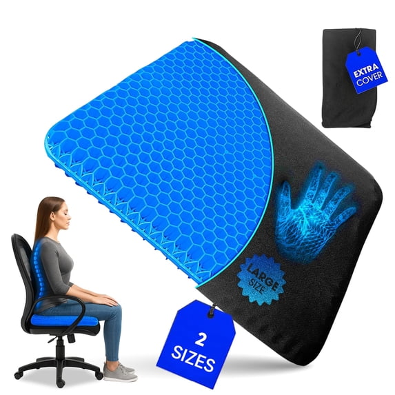 Double-Thick Gel Seat Cushion for Long Sitting Pressure Relief for Back Sciatica Coccyx Tailbone Pain - Cushion for Office Chair Wheelchair Car & Truck, Patio Chairs - Egg Seat Pad