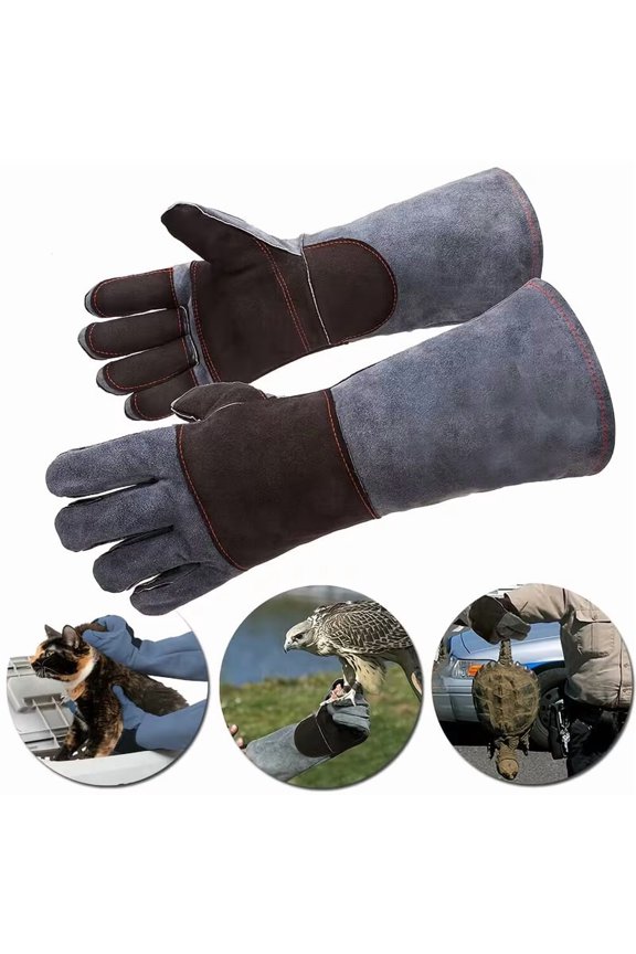 Double Thick Leather Anti-Snake Bite Gloves for Safe Animal Handling - Perfect for Dogs, Cats, Birds, and Reptiles