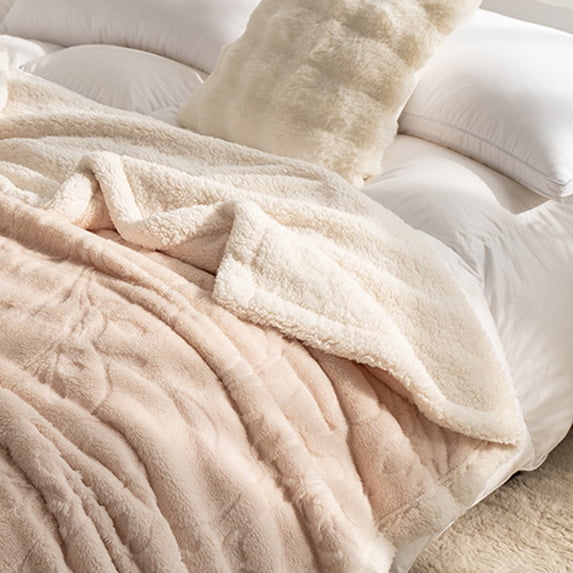 Double Thickened Jacquard Lamb Wool Blanket, Soft Cozy Fleece Throw, Super Warm Durable Nap Blanket for Bed Sofa Lounging Travel, Multi-Season Use for Home Office Camping