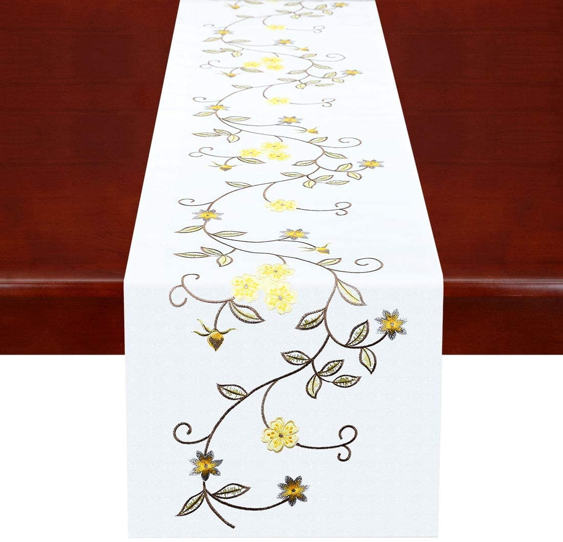 Double Thickness Rustic Embroidered Floral Table Runners for Spring and