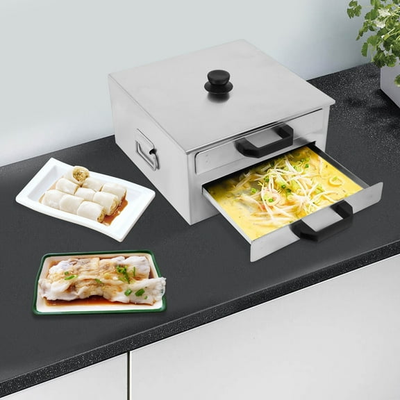 Double Tier Cantonese Rice Noodle Rolls Machine Chinese Vermicelli Roll Steamer, Stainless Steel