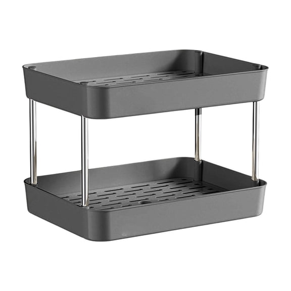 Double Tier Cup Storage Rack for Countertop Desktop Mug Organizer Display Shelf for Coffee Cups Tea Cups and Tea Set Kitchen Pantry Bathroom Counter Storage with Drain Tray for Drying Cups Gray