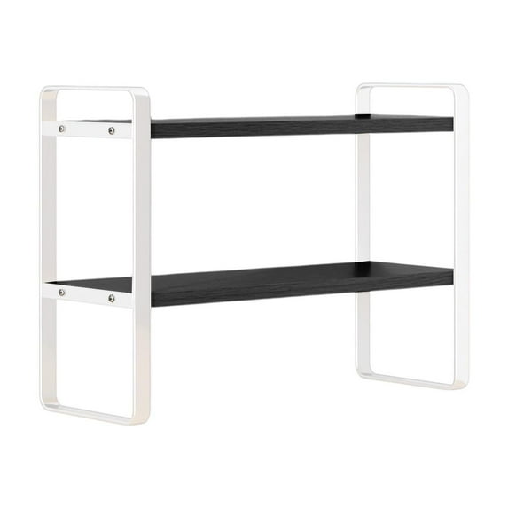 Double-Tier Desktop Storage Shelf, Multi-Layer Organizer with Sturdy Wood & Iron Frame for Office Home Study Efficient Space Management