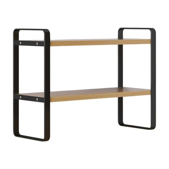 Double-Tier Desktop Storage Shelf, Multi-Layer Organizer with Sturdy Wood & Iron Frame for Office Home Study Efficient Space Management