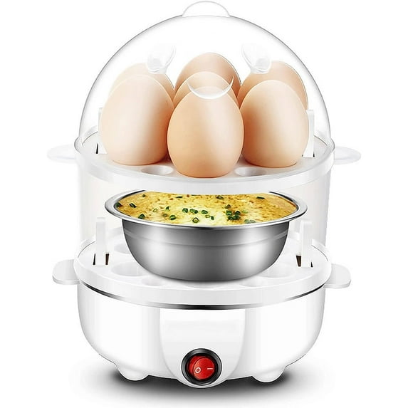 Double Tier Egg Cooker, Rapid Electric Egg Cooker, 14 Egg Capacity, Auto Shut Off Function, Easy to Clean, White