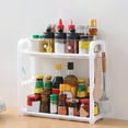 thumbnail image 1 of Double-Tier Kitchen Spice Rack Organizer with Hollowed Design, Plastic Storage Shelf for Knives and Oil Bottles, 1 of 6