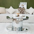thumbnail image 1 of Double-Tier Luxury Round Mirror Coffee & End Table with Fluted Glass, 31, 5" Diameter Modern Sofa Side Table for Living Room, Light Luxury Design, Sturdy Cylinder Frame (Silver), 1 of 7