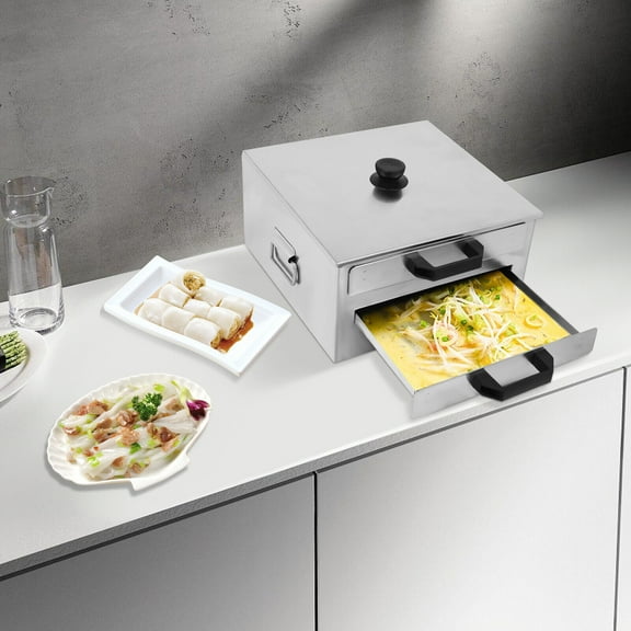 Double-Tier Rice Noodle Rolls Machine Stainless Steel Manual with Scraper Kitchen