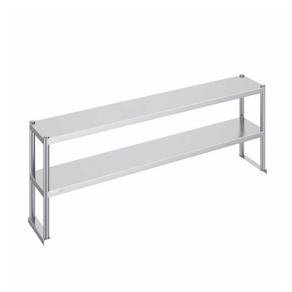 Double Tier Stainless Steel Overshelf - 12x72 Inch Adjustable Kitchen Prep Table