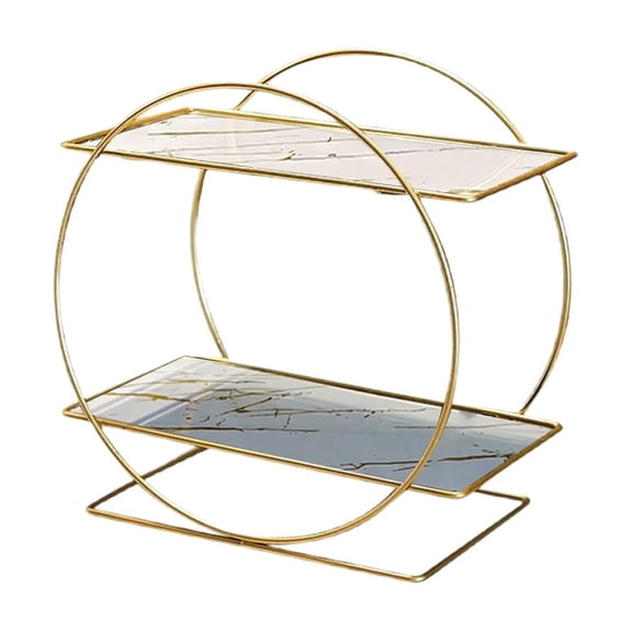 Double Tier Storage Rack, Makeup Organizer for Vanity Bathroom Countertop, Bathroom Counter Shelf Perfume Tray Cosmetic Display, White