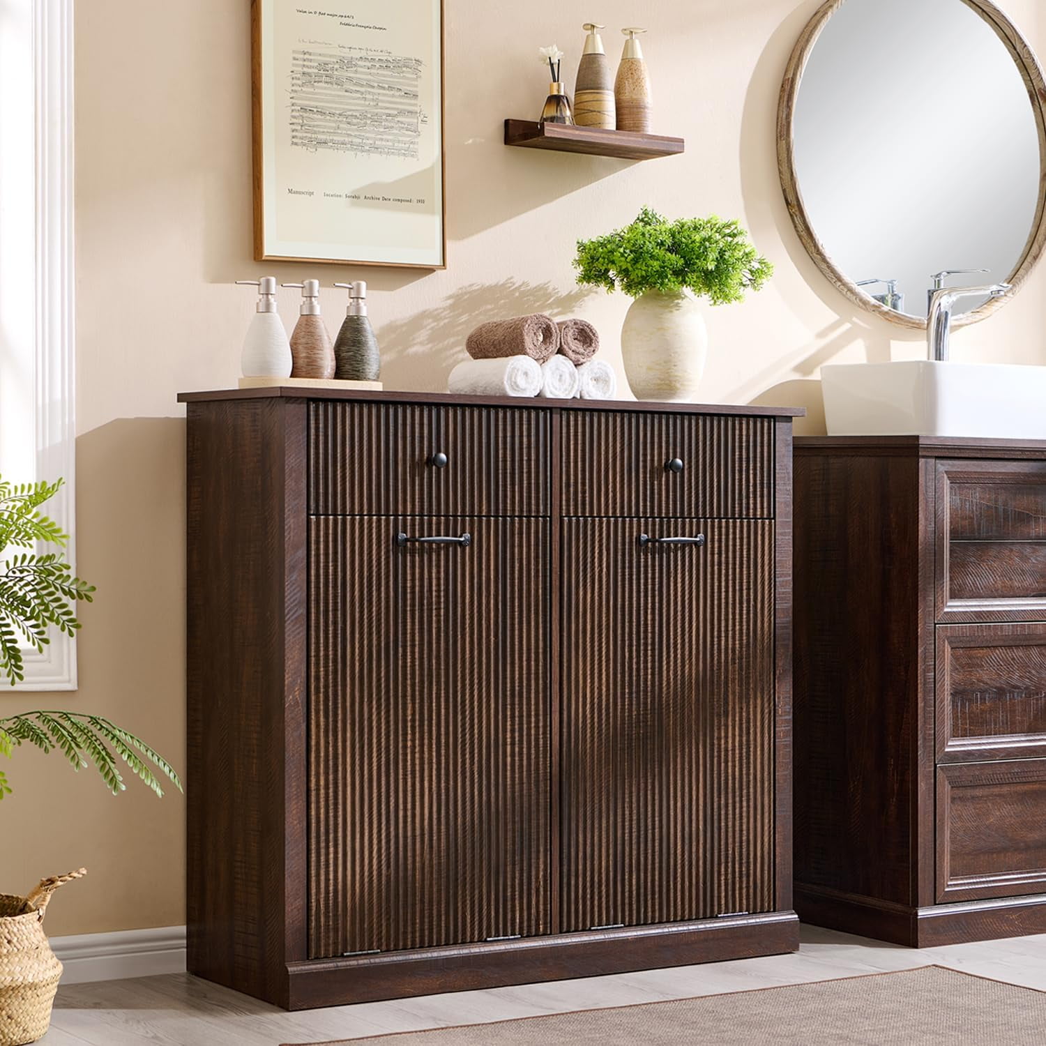 Double Tilt-Out Laundry Hamper Cabinet 20 Gallon Fluted Trash Can ...